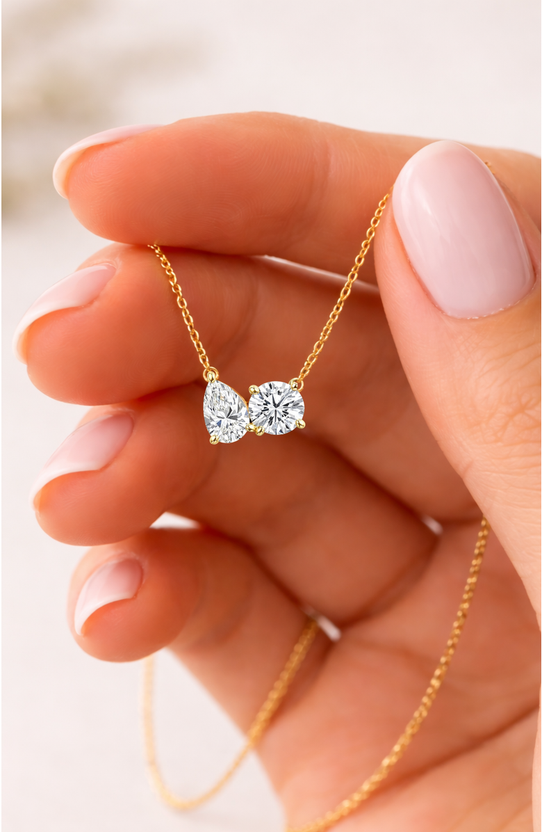 DLORIA 2 ct. t.w. Toi et Moi Moissanite Necklace (Pear & Round-Cut, Color D, FL Clarity) in Gold Vermeil, Alternate, color, Gold
