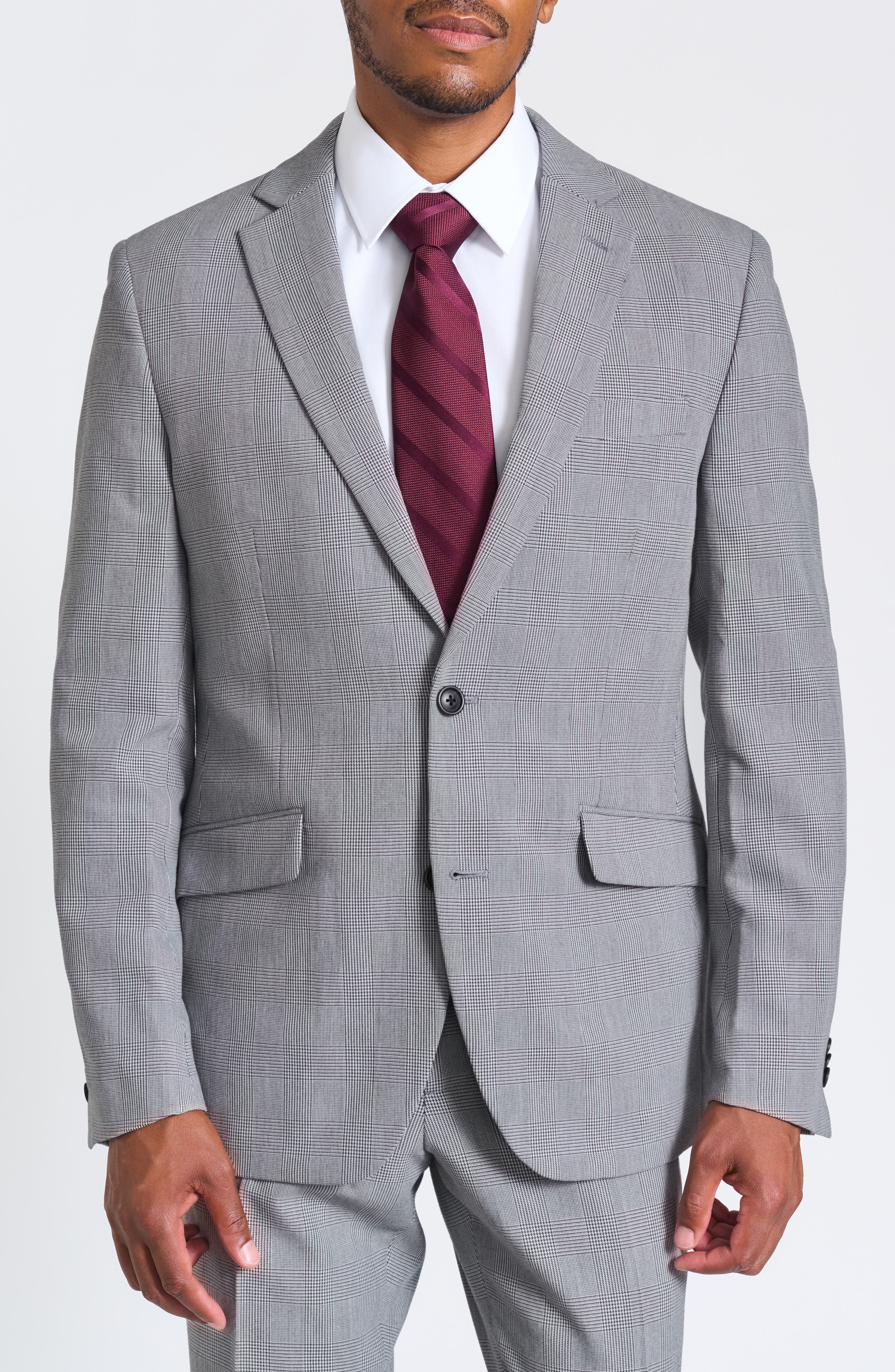 SAVILE ROW CO Gray Glenplaid Print Trim-Fit Suit
