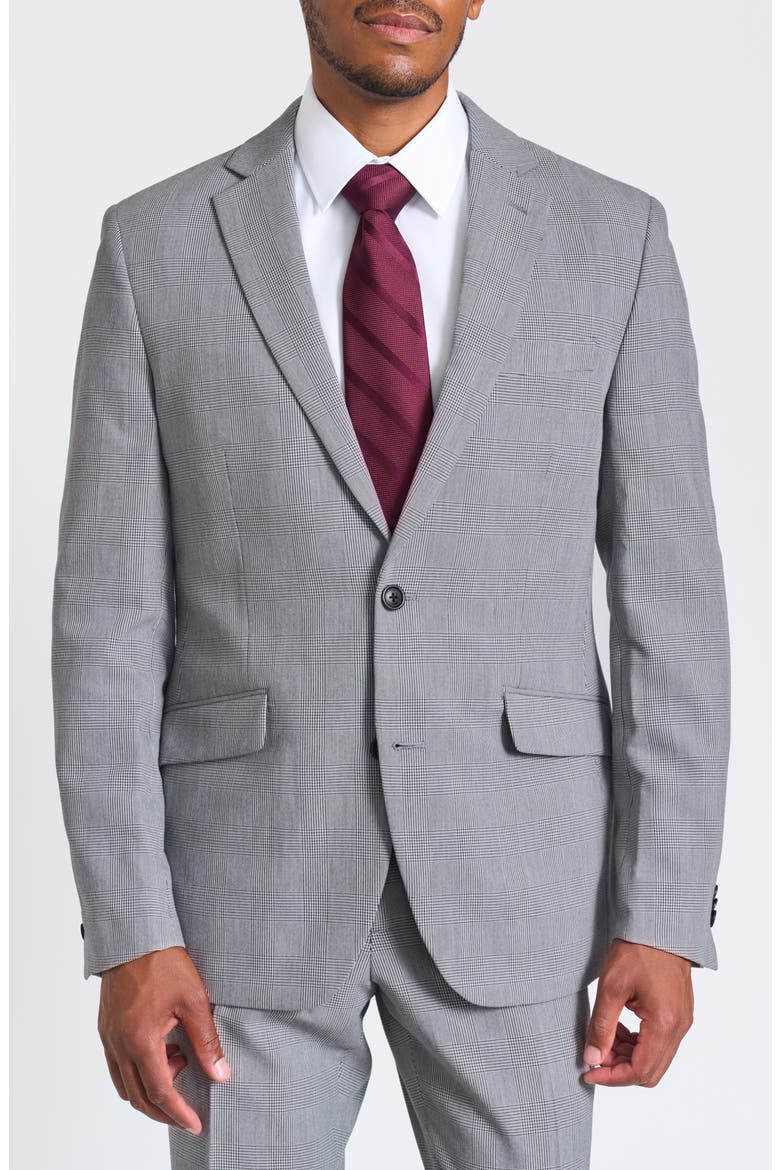 Gray Glenplaid Print Trim-Fit Suit, Main, color, BLACK