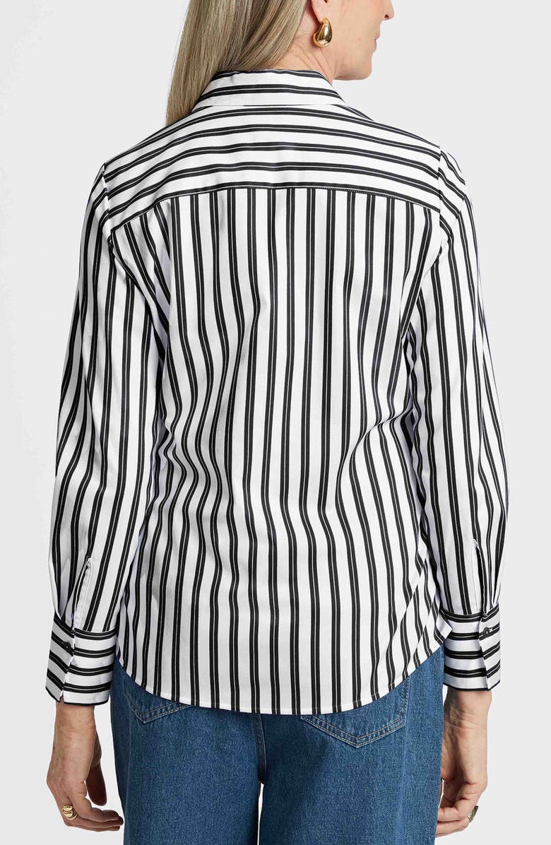 Foxcroft Mary Stripe Cotton Blend Button-Up Shirt, Alternate, color, Black/White