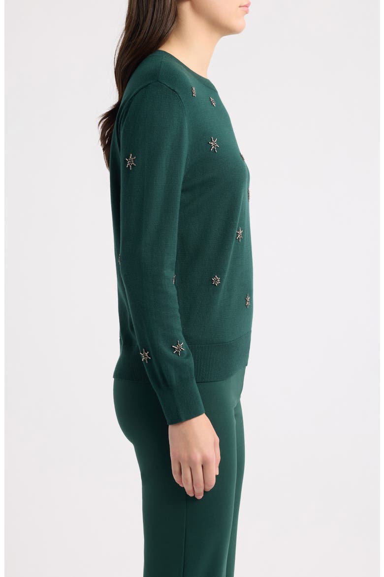 Star Embellished Crewneck Sweater, Alternate, color, PINE FOREST