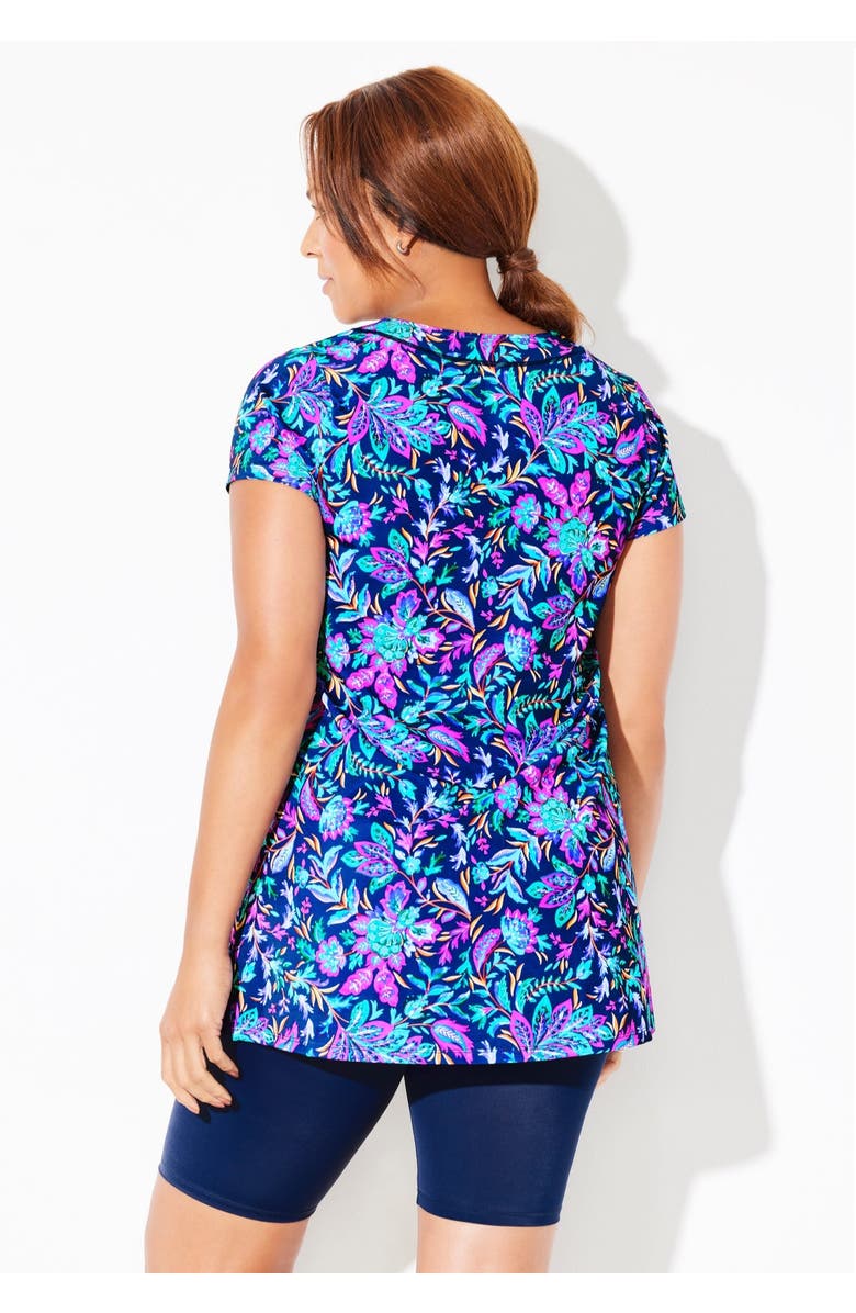 Swimsuits for All Chlorine Resistant Short Sleeve Swim Tunic, Alternate, color, Electric Floral