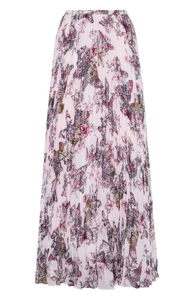 L'AGENCE Torin Pleat Maxi Skirt, Alternate, color, Pink Butterfly Jungle
