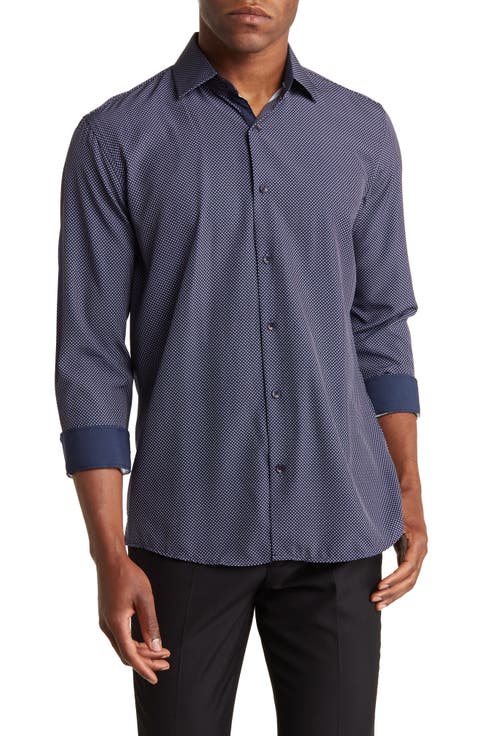 Slim Fit Dot Print Performance Button-Up Shirt