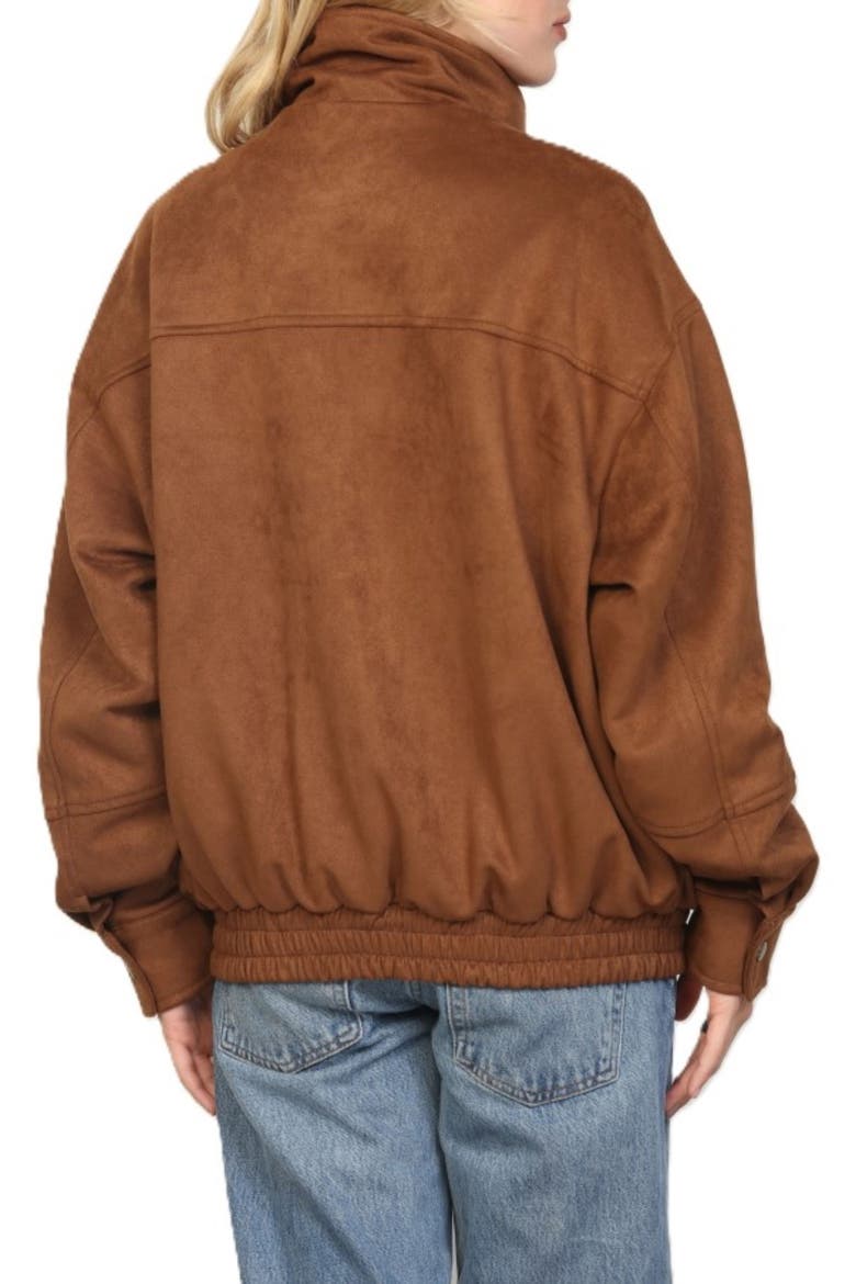 Faux Suede Funnel Neck Jacket, Alternate, color, COGNAC