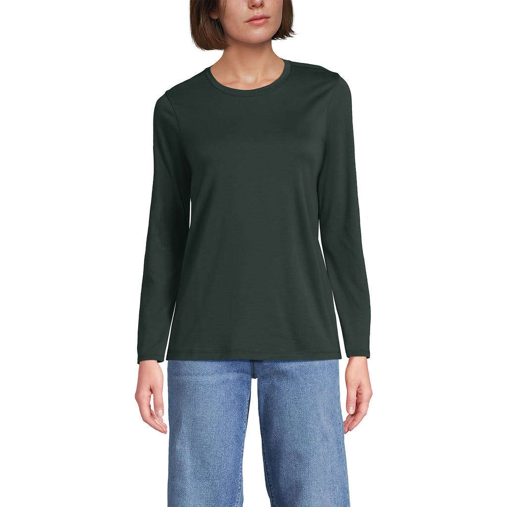 Lands' End Relaxed Supima Cotton Long Sleeve Crew Neck T-shirt In Green
