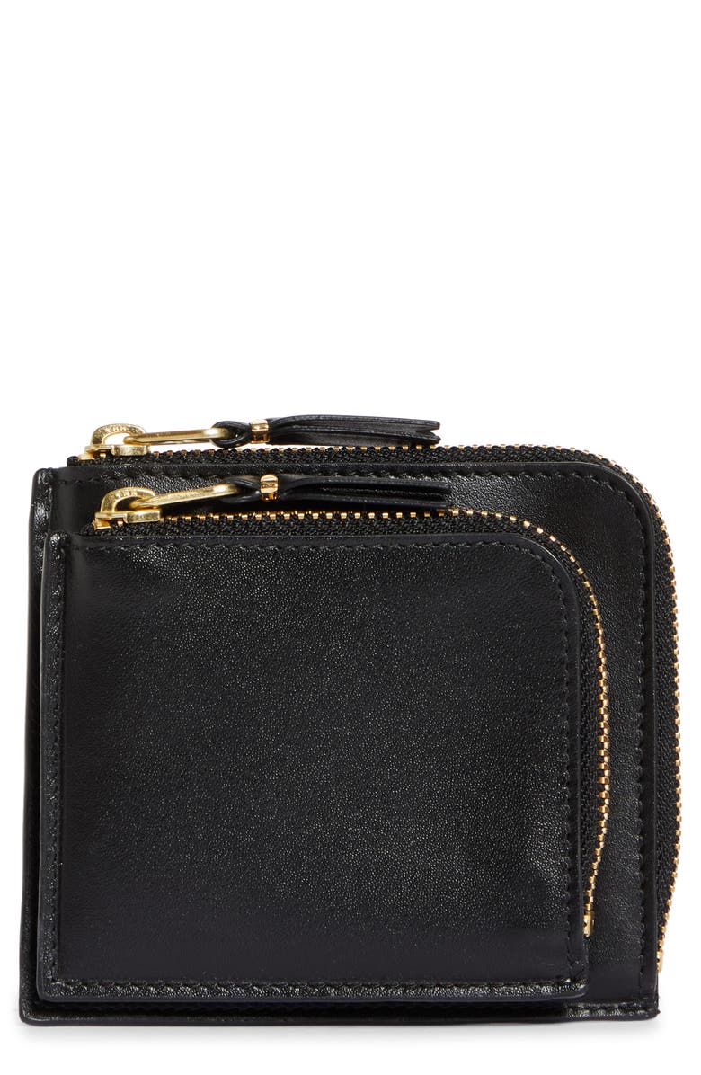 Comme des Garçons Wallets Outside Pocket Two-Compartment Half Zip Leather Wallet, Main, color, Black