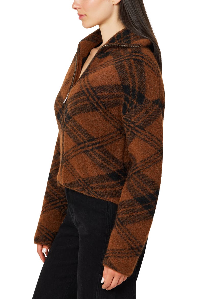 Plaid Zip Sweater Jacket, Alternate, color, BROWN BLACK PLAID