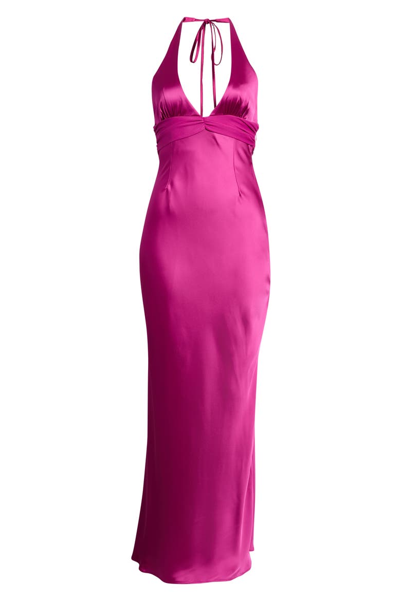Odyssa Satin Halter Gown, Alternate, color, MAGENTA