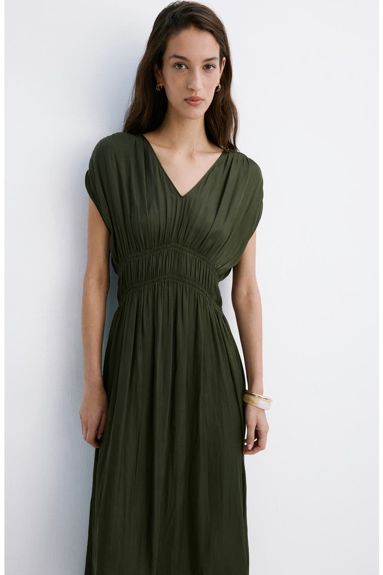 Gathered Waist Midi Dress, Alternate, color, KHAKI
