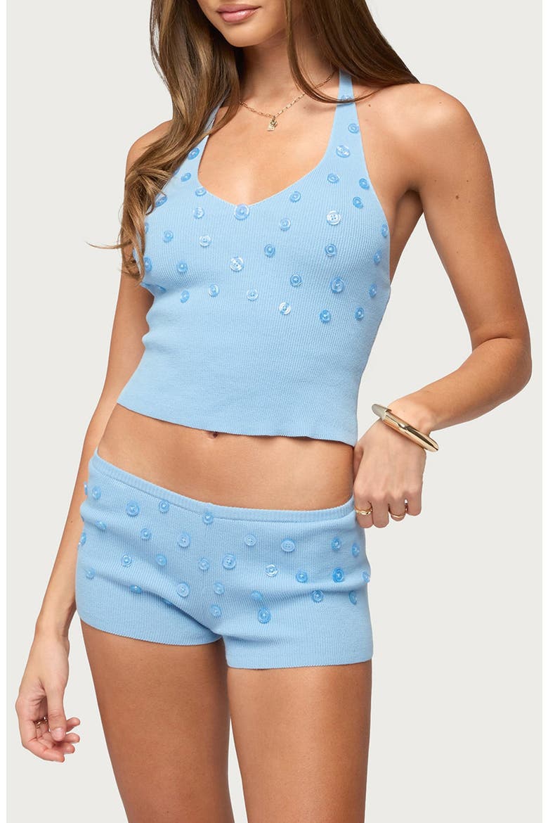 Nataly Button Ribbed Halter Top, Alternate, color, LIGHT-BLUE