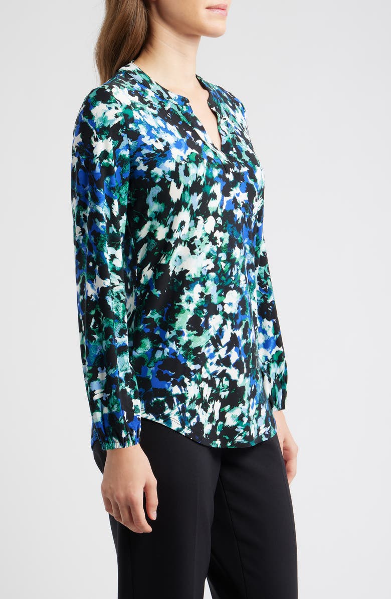 AK ANNE KLEIN Floral Split Neck Top, Alternate, color, Anne Black Multi