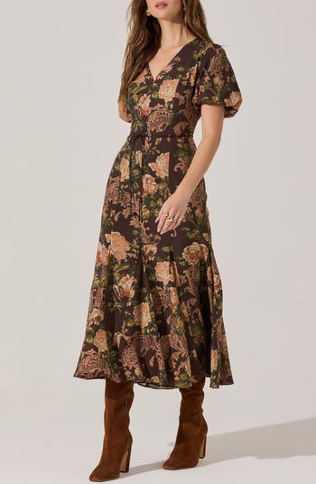 Lavena Floral Puff Sleeve Midi Dress