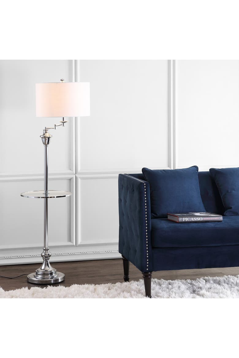 Cora Modern Metal LED Floor Lamp with Integrated Glass Side Table and Swing Arm, Alternate, color, Chrome