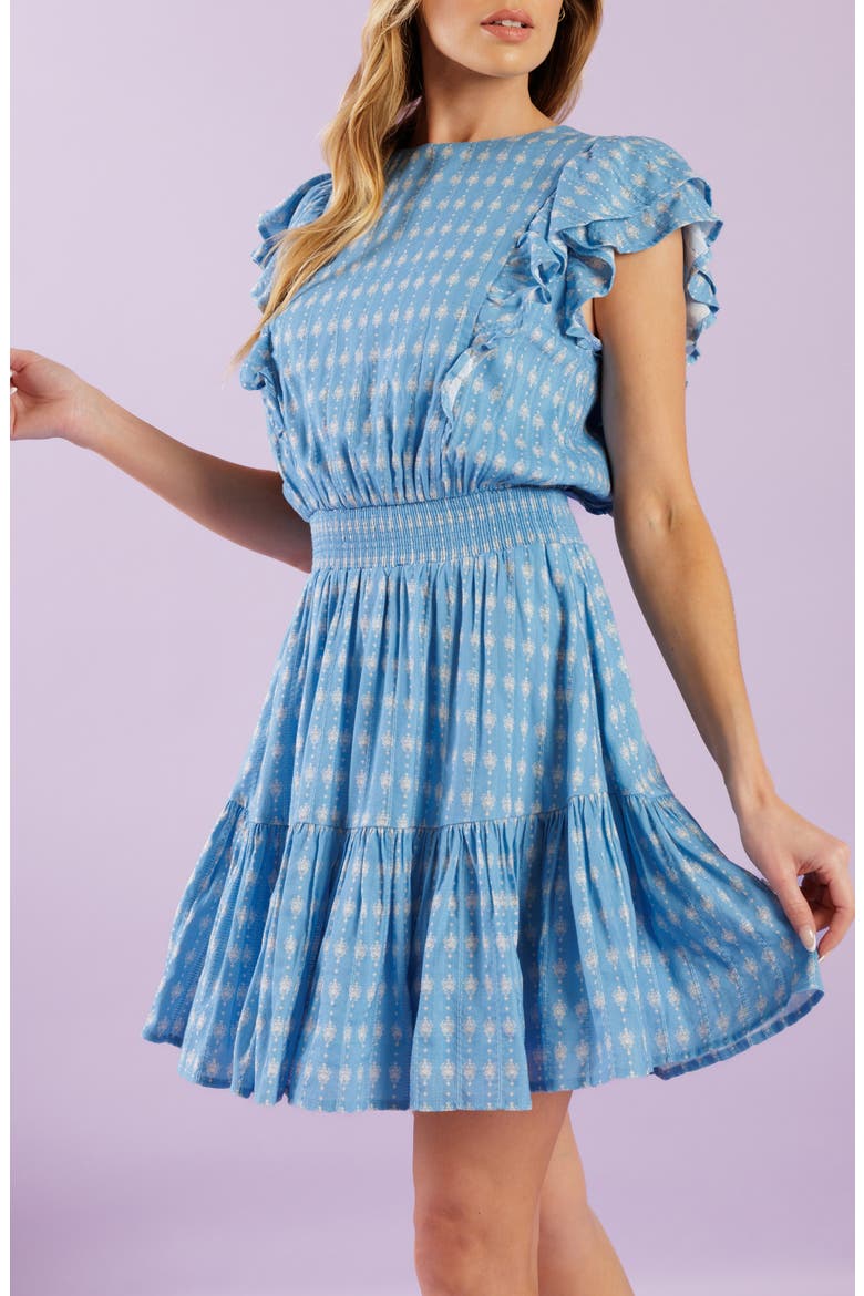 Ruffle Cap Sleeve Textured Minidress, Alternate, color, POWDER BLUE