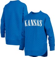 PRESSBOX Women's Pressbox Royal Kansas Jayhawks Quilted Long Sleeve Pullover Sweatshirt