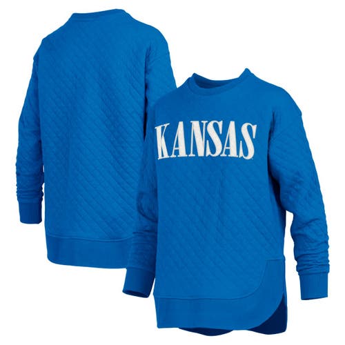 Pressbox Royal Kansas Jayhawks Quilted Long Sleeve Pullover Sweatshirt