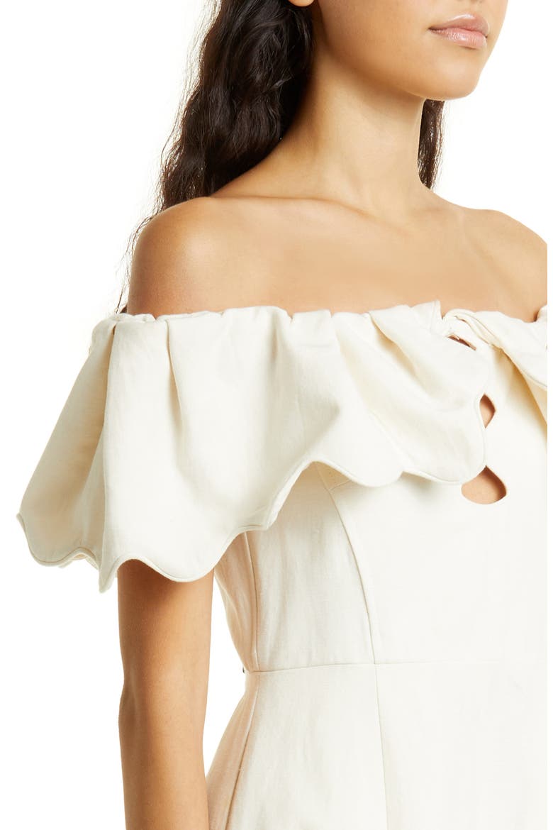 Leona Off the Shoulder Scallop Dress, Alternate, color, CREAM