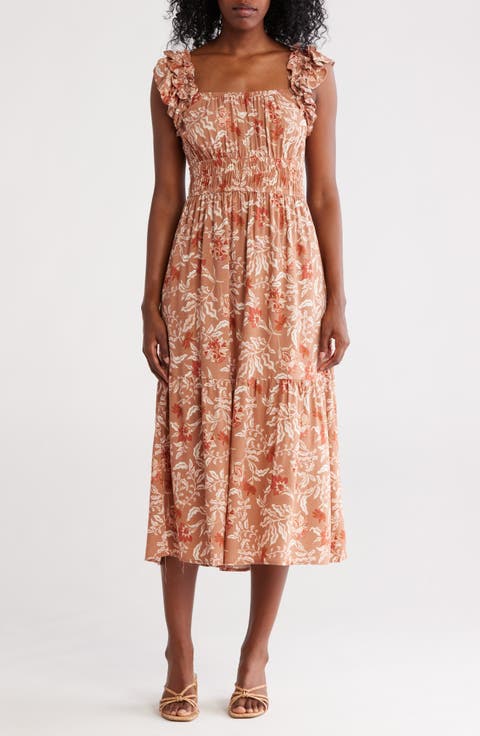 Ruffle Strap Tiered Midi Sundress