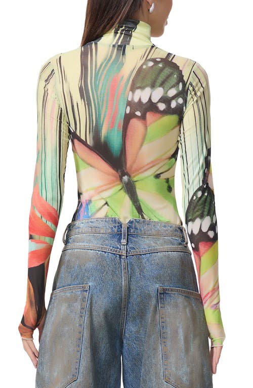 Afrm Zadie Print Turtleneck Mesh Top In Butterfly Tee