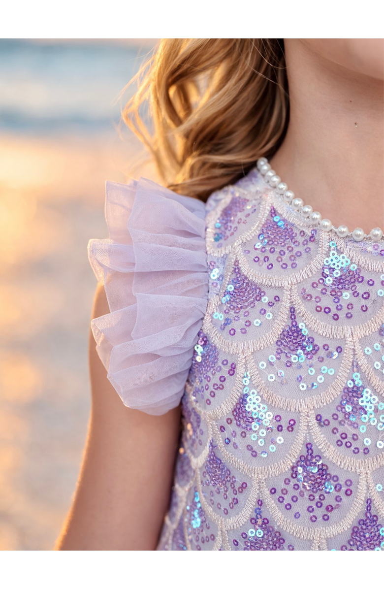 Mia Belle Girls Seaside Shimmer Mermaid Tulle Dress, Alternate, color, Purple