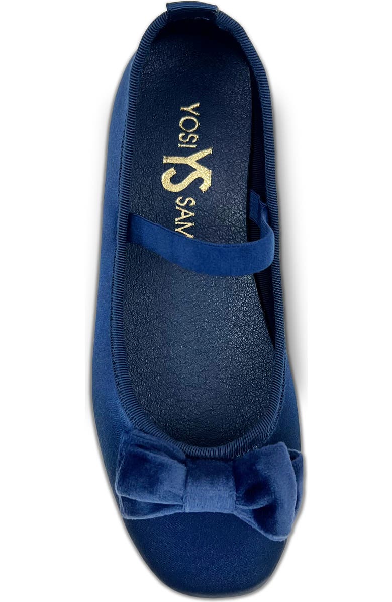 Yosi Samra Kids' Miss Emory Satin Mary Jane Flat, Alternate, color, Navy Satin / Velvet Bow
