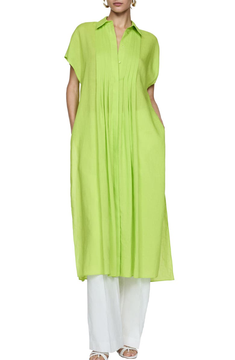MANGO Pleated Side Slit Midi Shirtdress, Main, color,