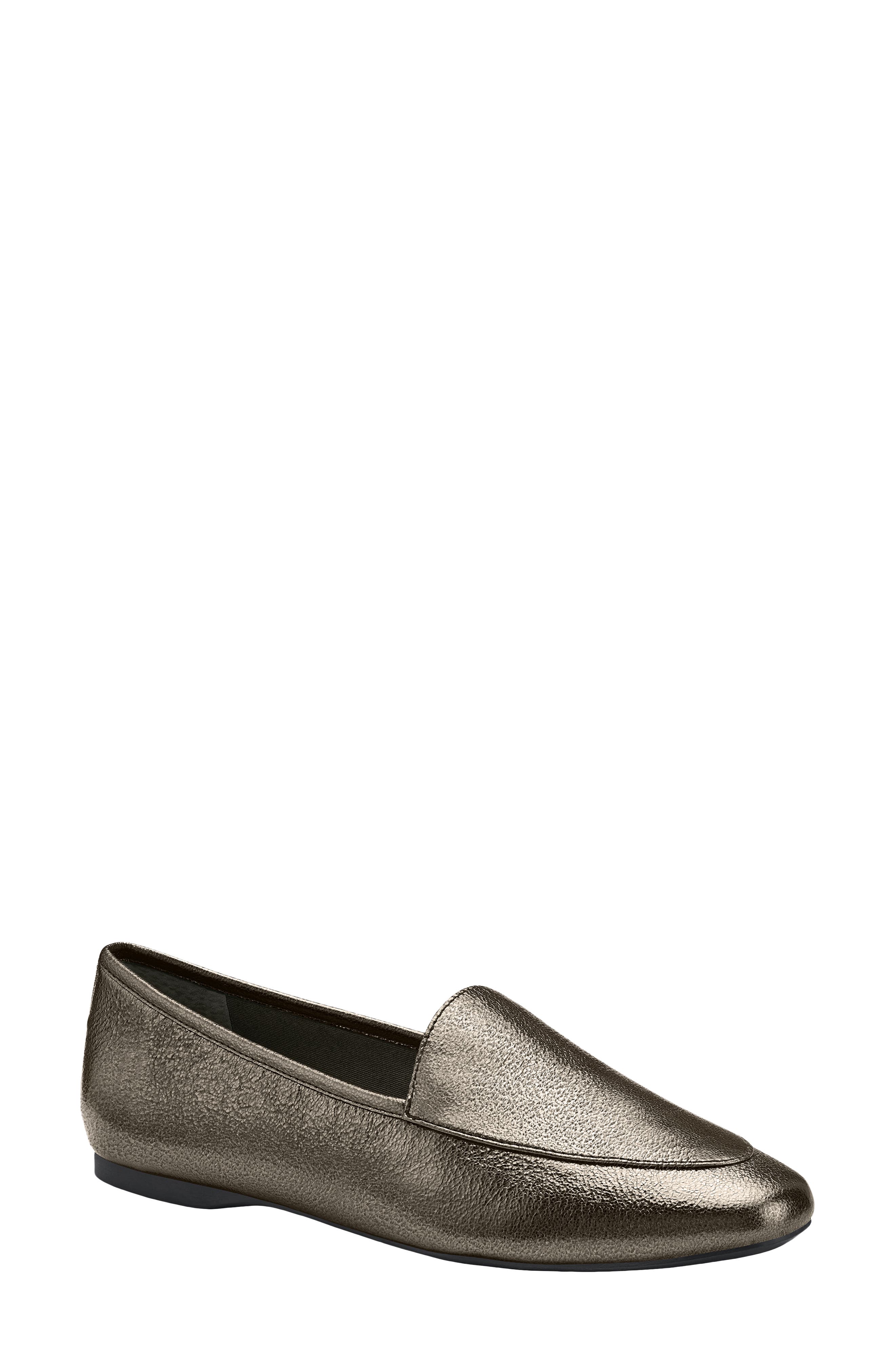 Vesper Leather Flat, Main, color, PEWTER LEATHER
