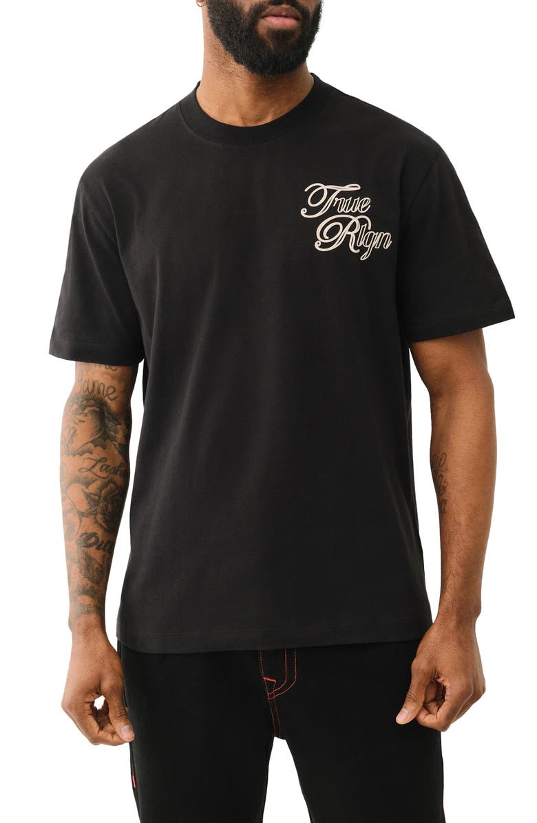 True Religion Multi Logo Graphic T-Shirt, Main, color, Jet Black