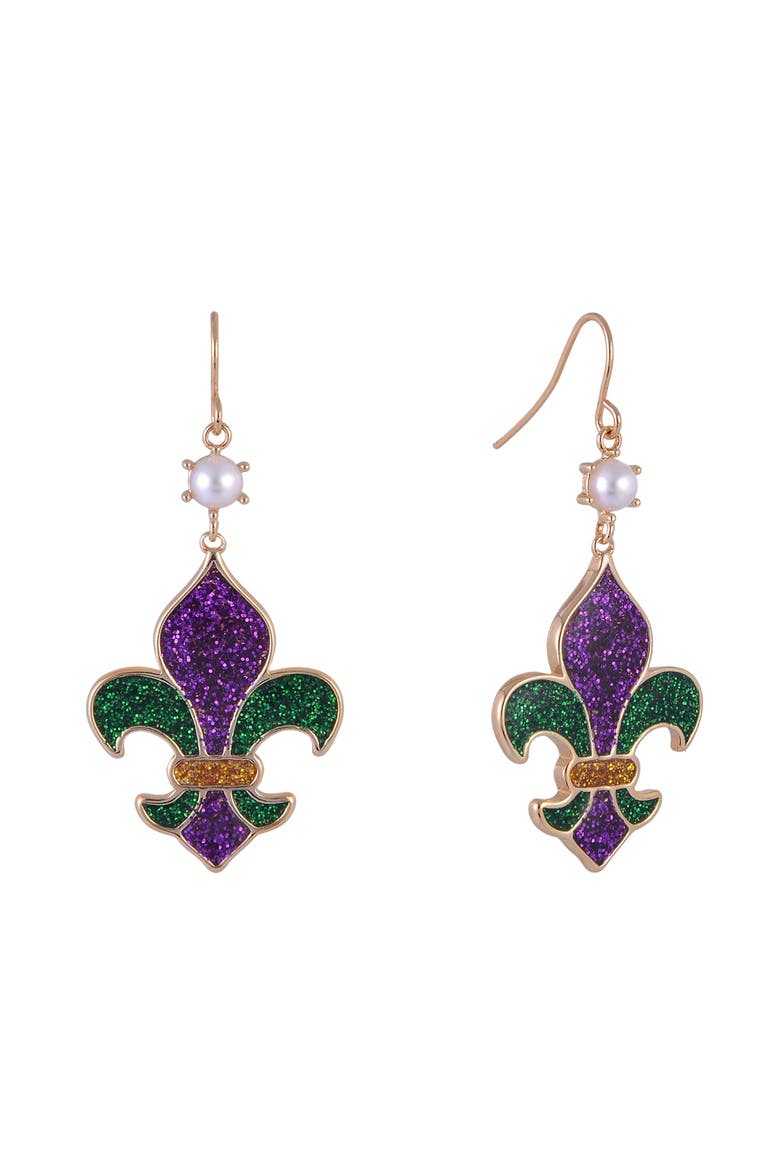 Fleur De Lis Earrings for Mardi Gras, Main, color, Purple