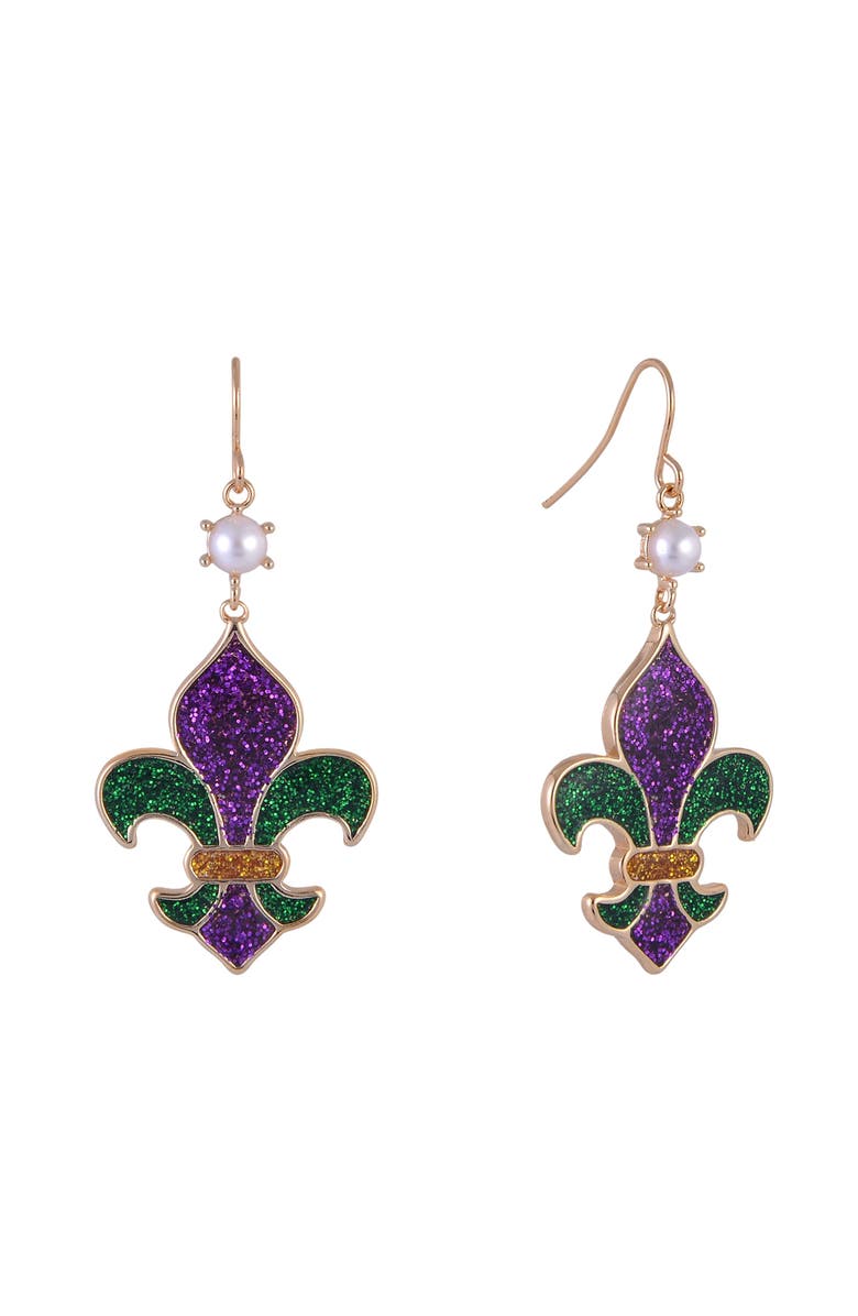 Hallmark Fleur De Lis Earrings for Mardi Gras, Main, color, Purple