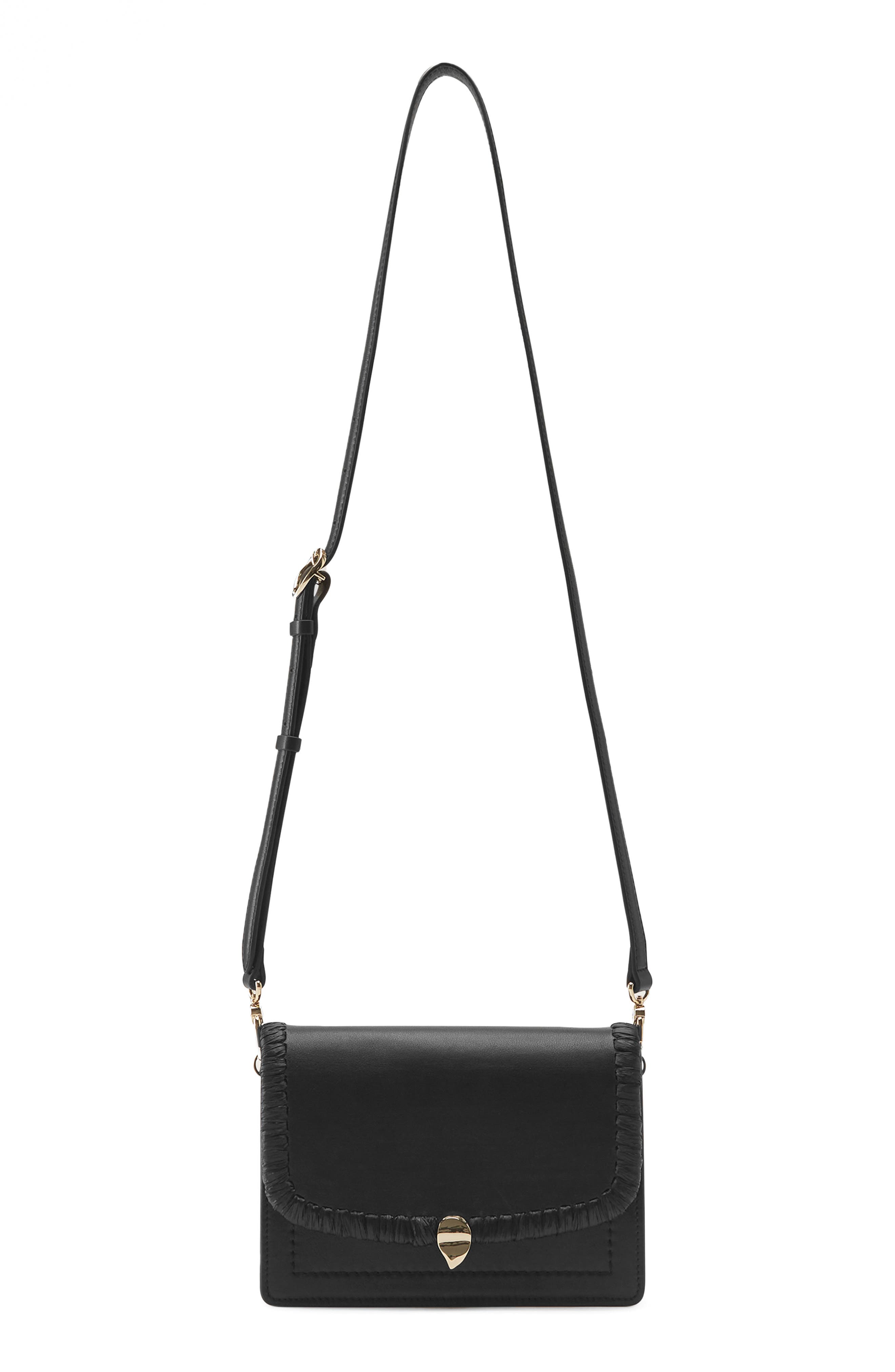 Helen Kaminski Dauphine Raffia Trim Leather Crossbody Bag, Main, color, 