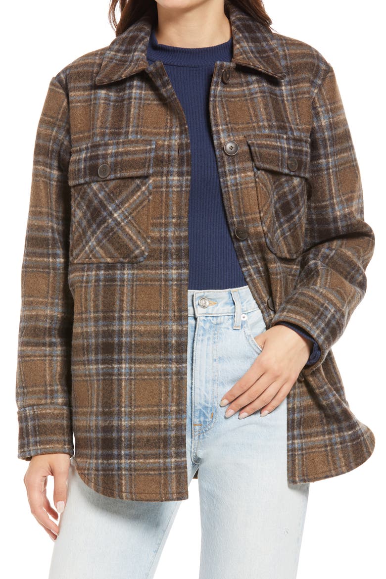 Plaid Shirt Jacket, Main, color, BROWN- BLUE LA TARTAN
