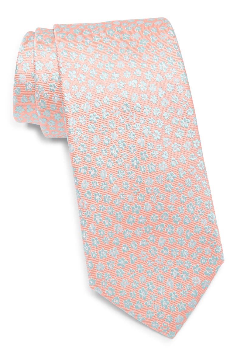 Adantee Floral Silk Tie, Main, color, ORANGE
