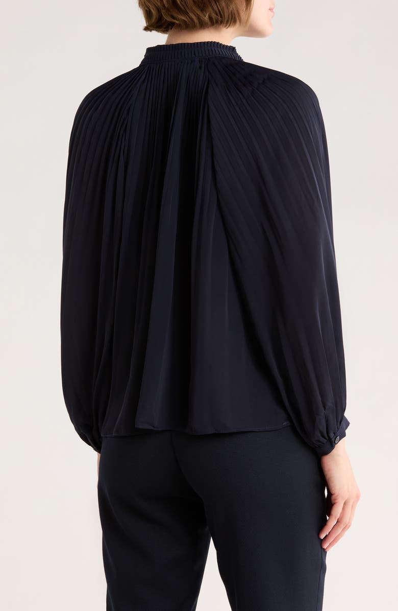 ELIE ELIE TAHARI Pleated Tie Neck Balloon Sleeve Top, Alternate, color, Navy