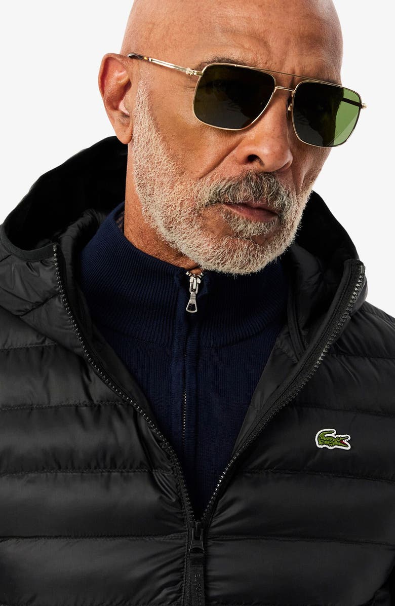 Lacoste Hooded Puffer Jacket, Alternate, color, Black