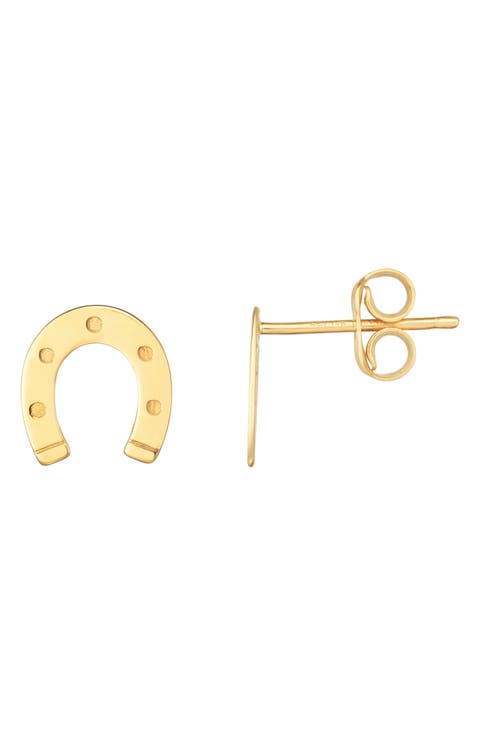 14K Yellow Gold Horseshoe Stud Earrings