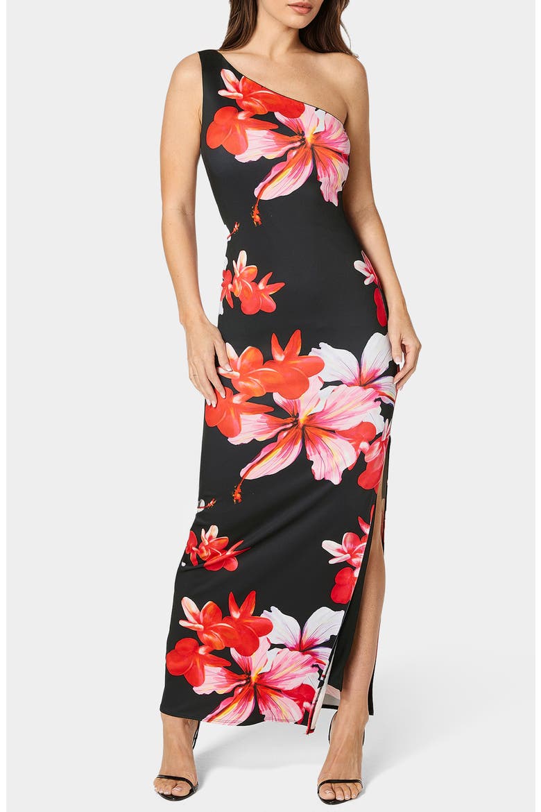 One-Shoulder Slit Maxi Dress, Main, color, PINK/ BLACK