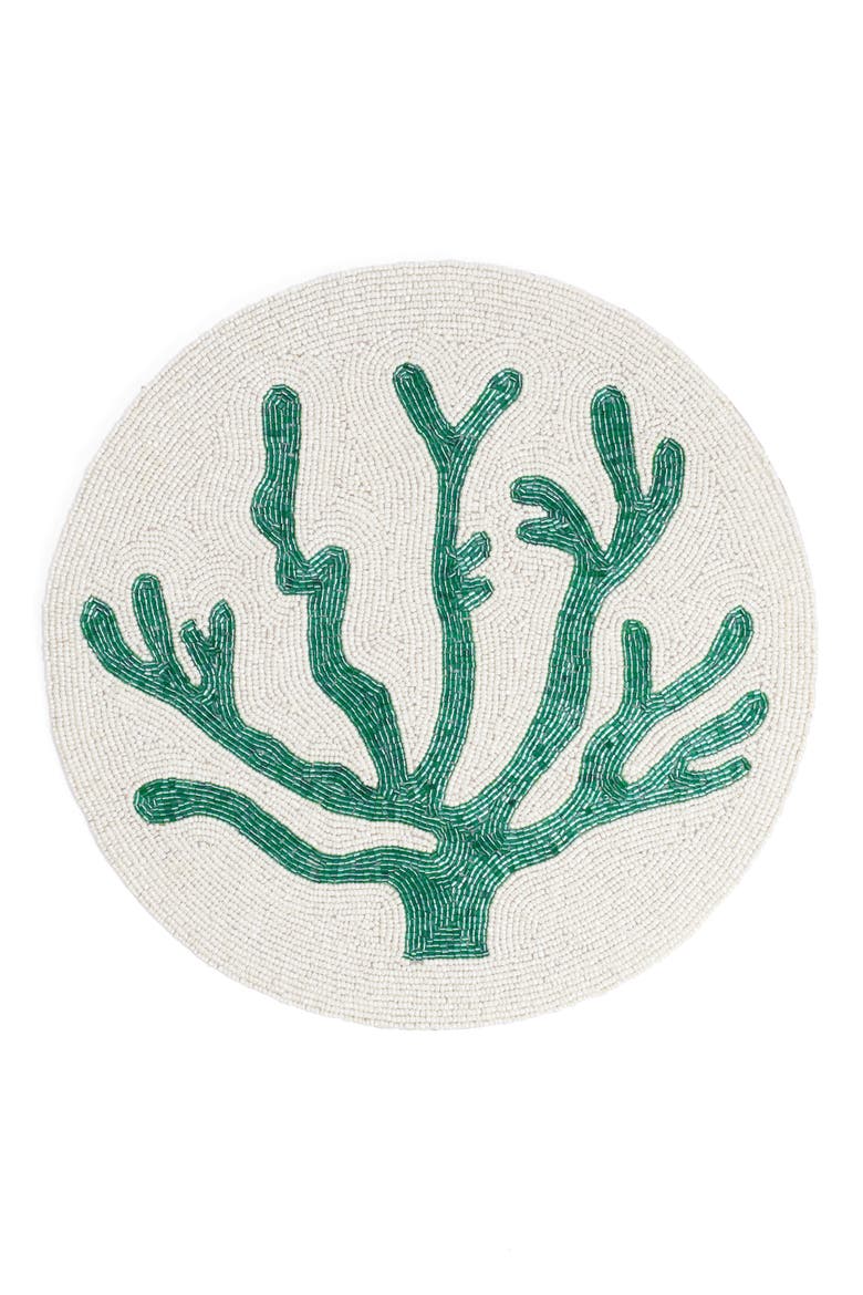 Coral Beaded Placemat, Main, color, GREEN/ IVORY