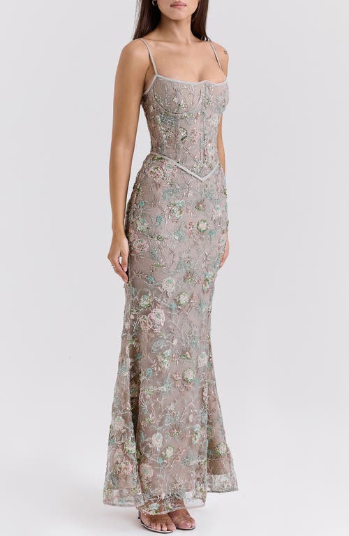 House Of Cb Naima Embroidered Sequin Mermaid Gown In Silver Lining