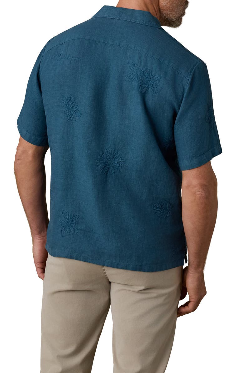 Faherty Embroidered Linen Camp Shirt, Alternate, color, Pacific Tides
