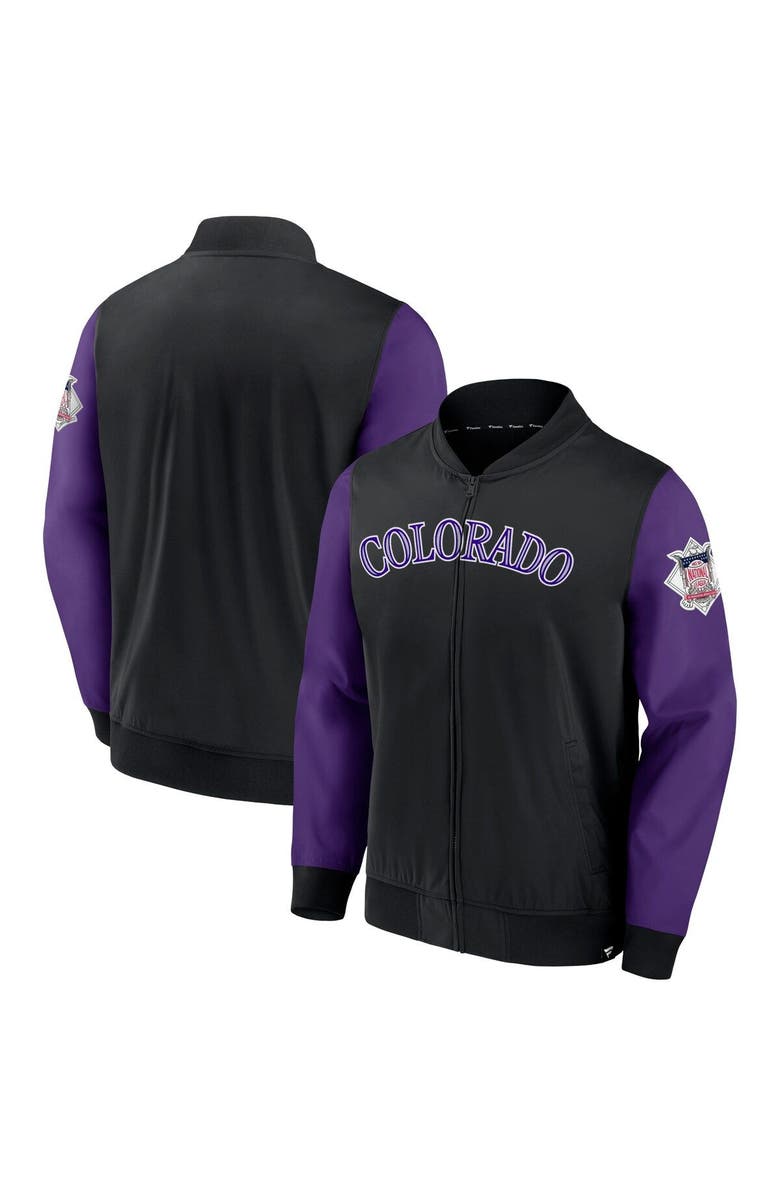 FANATICS Men's Fanatics Branded Black/Purple Colorado Rockies Iconic Record Holder Woven Full-Zip Bomber Jacket, Alternate, color, 