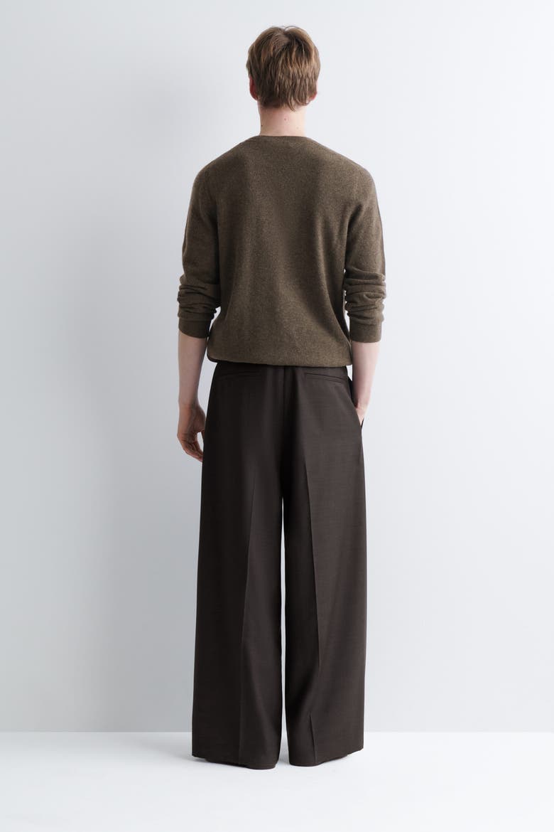 Pleated Relaxed-Fit Wide-Leg Pants, Alternate, color, DARK BROWN