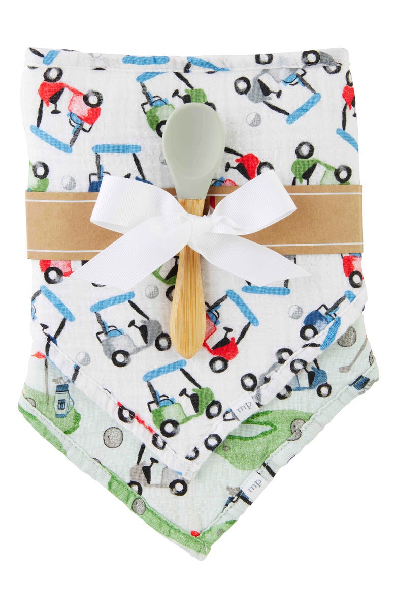 Mud Pie Golf 3-Pack Assorted Cotton Muslin Bibs & Spoon Set, Main, color, 
