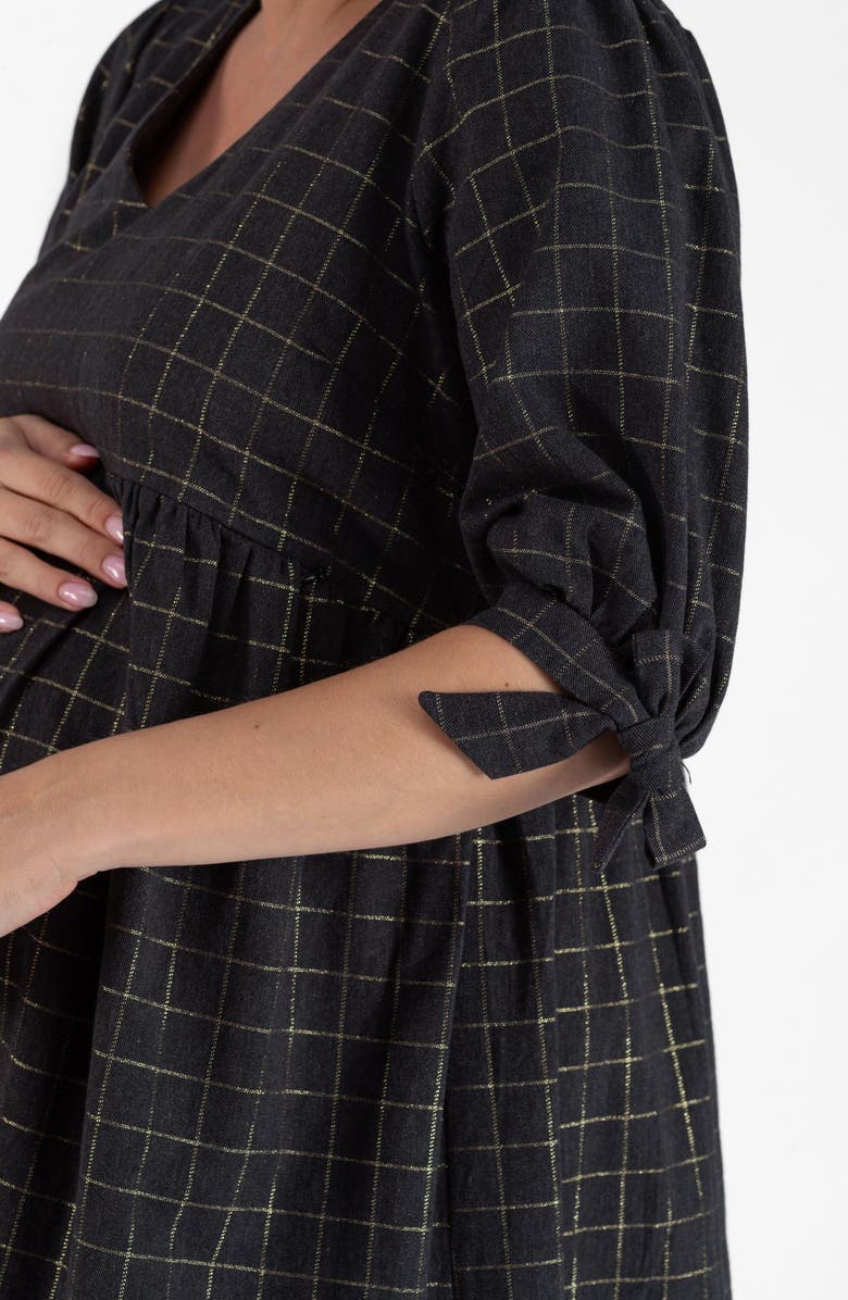 Cache Coeur Janis Windowpane Plaid Tie Sleeve Maternity/Nursing Dress, Alternate, color, 