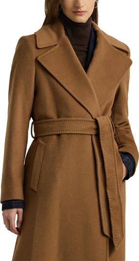 Belted Wool Blend Wrap Coat