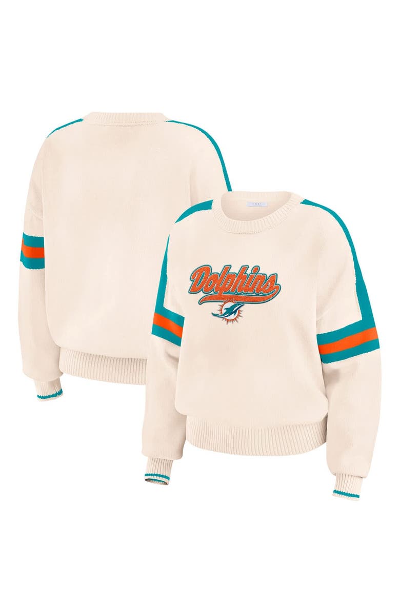 WEAR by Erin Andrews Women's WEAR by Erin Andrews Cream Miami Dolphins Stripe Pullover Sweater, Main, color, Cream