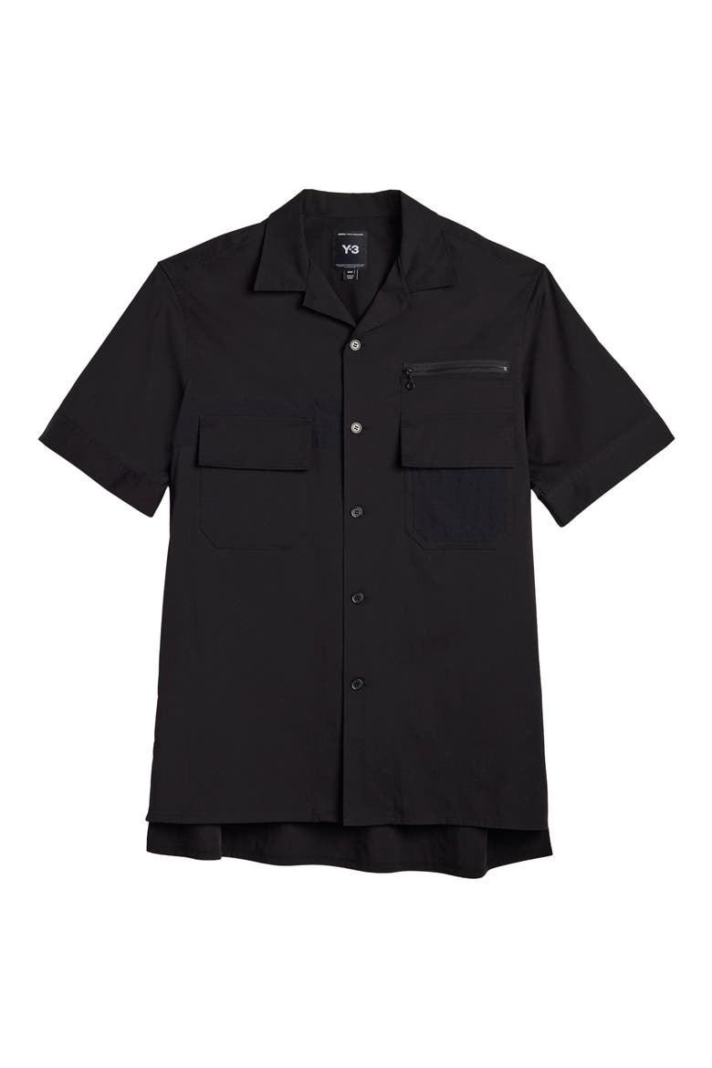 Regular Fit Cotton Blend Utility Shirt, Alternate, color, BLACK