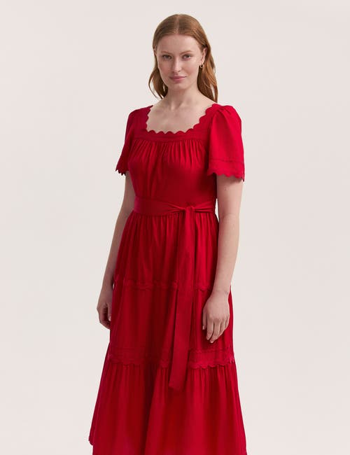 Finery London Corina Cotton Midi Tiered Dress In Red