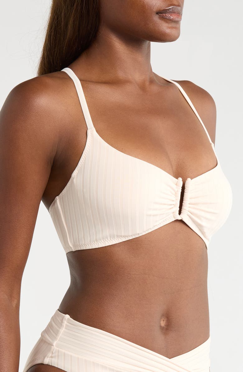 Sanctuary Textured Stripe U-Bar Bikini Top, Alternate, color, White Sand